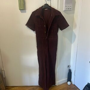Saint Geraldine shortsleeve jumpsuit worn 2x, deep wine color, so comfortable!